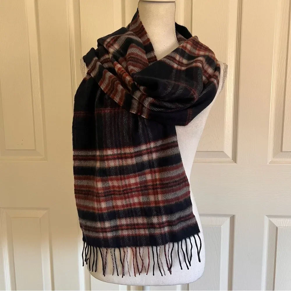 Nordstrom Cashmere Wool Blend Navy Magic Tartan Scarf NEW MSRP $89